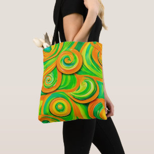 Bolso De Tela Espiral Verde y Naranja