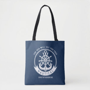 Bolso De Tela Espíritu Náutico Ancla, Rueda, Azul Marino