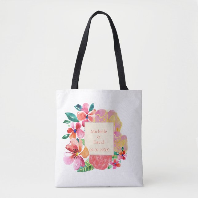 Bolso De Tela Esplash floral tropical hawaiano personalizado (Anverso)