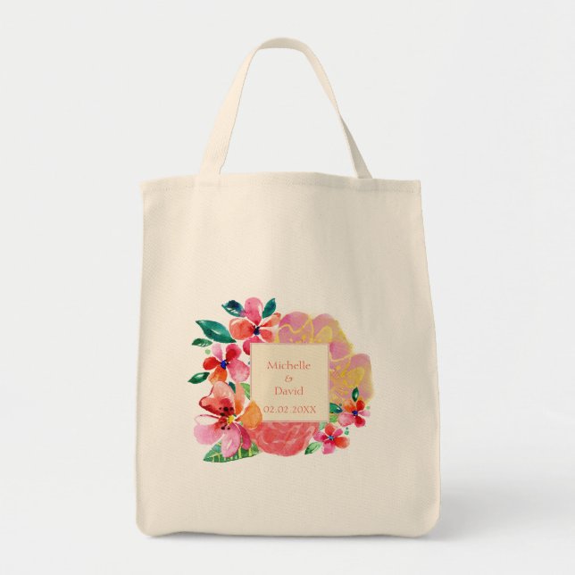 Bolso De Tela Esplash floral tropical hawaiano personalizado (Frente)