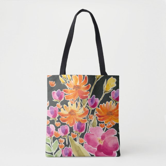 Bolso De Tela Espléndida reunión - Flores rosas y Naranjas (Anverso)