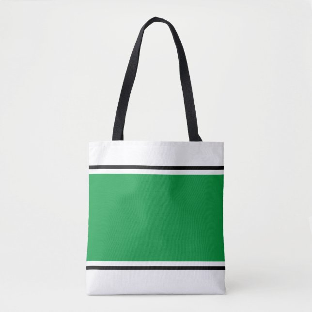 Bolso De Tela Esporádico Verde Carreras negra franjas en blanco (Anverso)