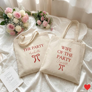 Bolso De Tela Esposa De La Fiesta Despedida De Soltera Lazo Rojo