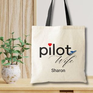 Bolso De Tela Esposa de piloto Escritura Corazón Avión Simple Pe