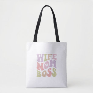Bolso De Tela Esposa Mamá Jefa Script Retro Groovy Día de la Mad