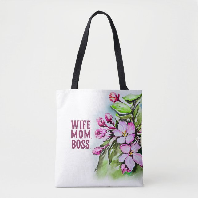 Bolso De Tela Esposa Mamá Jefe, Flores Rosa (Anverso)