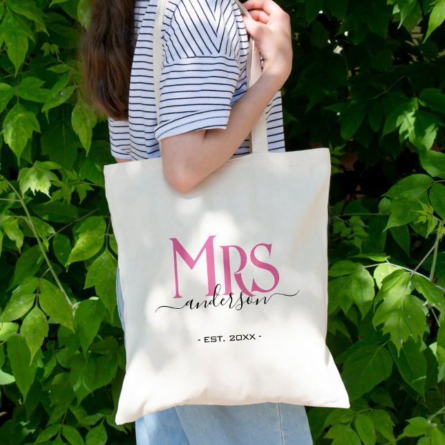 Bolso De Tela Esposa Señora Novia Regalo Despedida de Soltera (Pink Wife Bride Mrs Wedding Bridal Shower Tote Bag
)