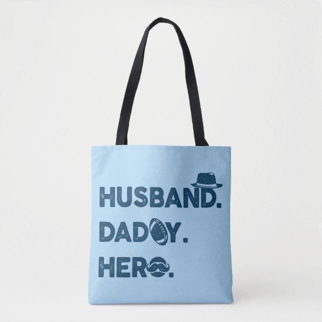 Bolso De Tela  Esposo.Papá. Héroe. Gráfico retro (Anverso)
