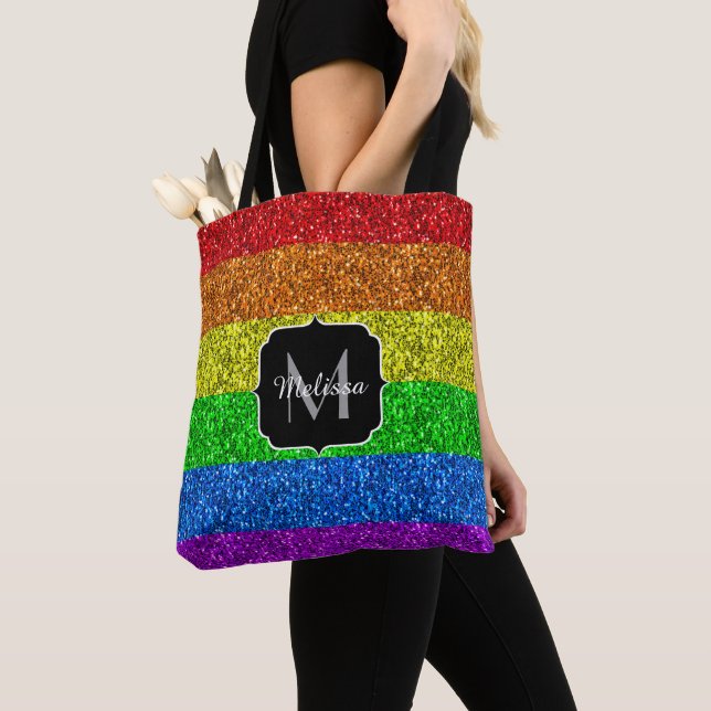 Bolso De Tela Espuma de purpurina arcoíris vibrante de la bander (Detalle)