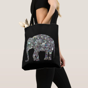 Bolso De Tela Espumosamente colorido mosaico plateado Elefante e