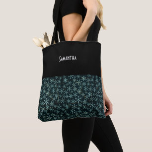 Bolso De Tela Espumosos copos de nieve azul blanco con nombre de