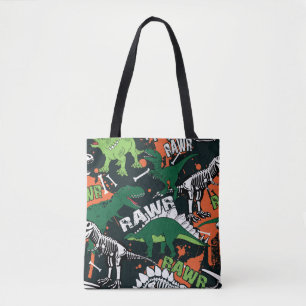 Bolso De Tela Esqueleto de dinosaurio. Patrón de grano de época