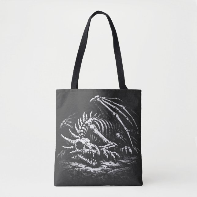 Bolso De Tela Esqueleto de Dragón — por BurnsInHell (Anverso)