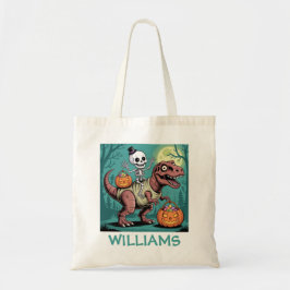 Bolso De Tela Esqueleto de Halloween Personalizado Montando Dino