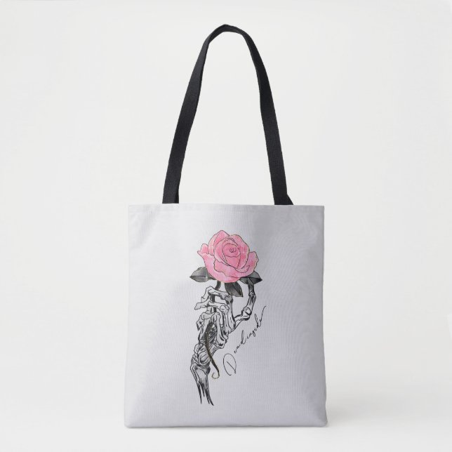 Bolso De Tela Esqueleto De Mano De gótico Con Rosa Rosa Rosa Ros (Anverso)