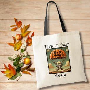 Bolso De Tela Esqueleto espeluznante en paracaídas de calabaza, 