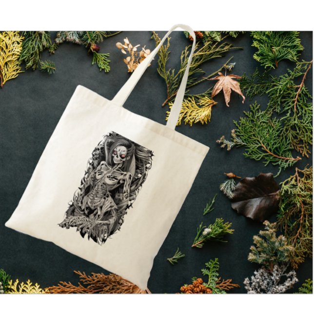 Bolso De Tela Esqueleto femenino con ojos Naranjas de Halloween (Subido por el creador)