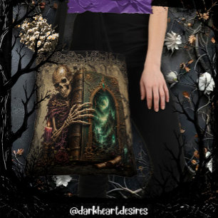 Bolso De Tela Esqueleto gótico con libro grande