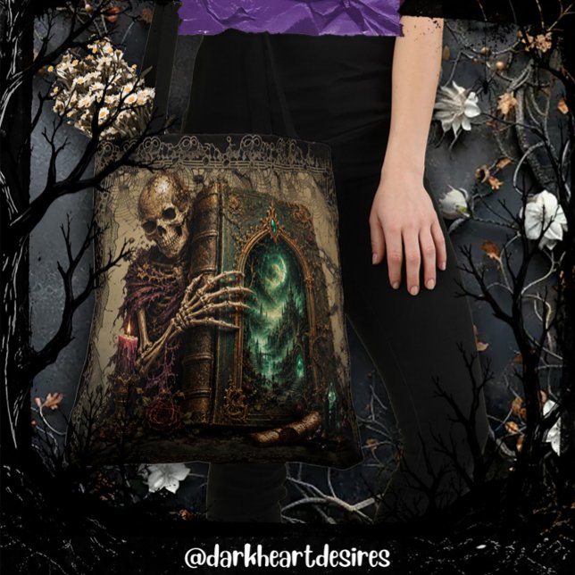 Bolso De Tela Esqueleto gótico con libro grande (Subido por el creador)