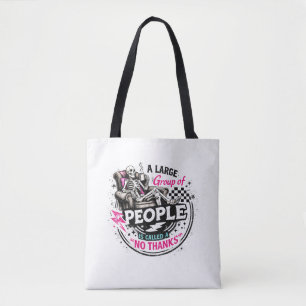 Bolso De Tela Esqueleto Introvertido Relajándose Con Café No Gra