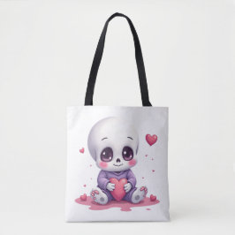 Bolso De Tela Esqueleto Kawaii Sosteniendo Corazón