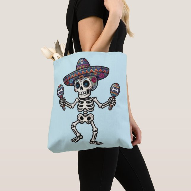 Bolso De Tela Esqueleto Mexicano Colorido (Detalle)