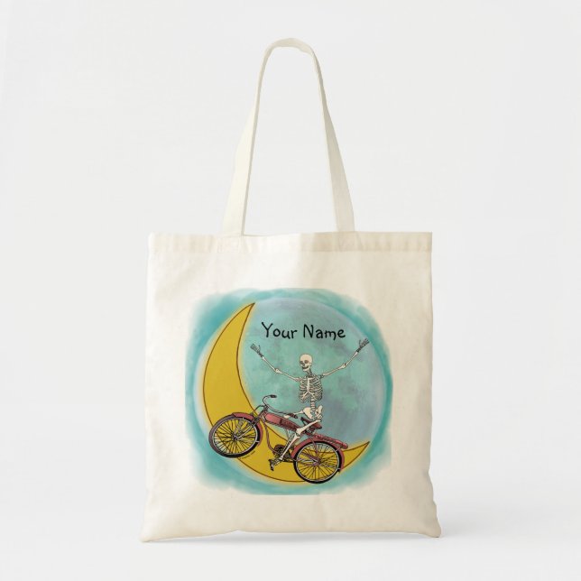 Bolso De Tela Esqueleto montando bicicleta (Frente)