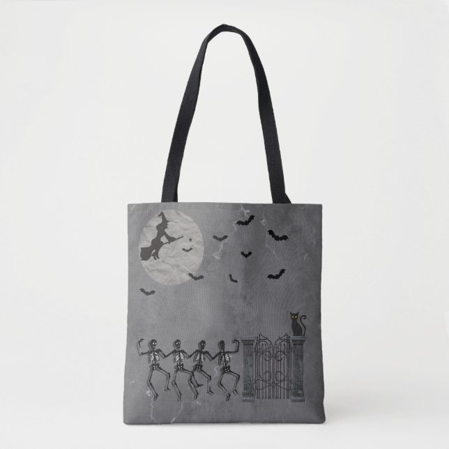 Bolso De Tela Esqueletos Bailando En La Noche (Anverso)