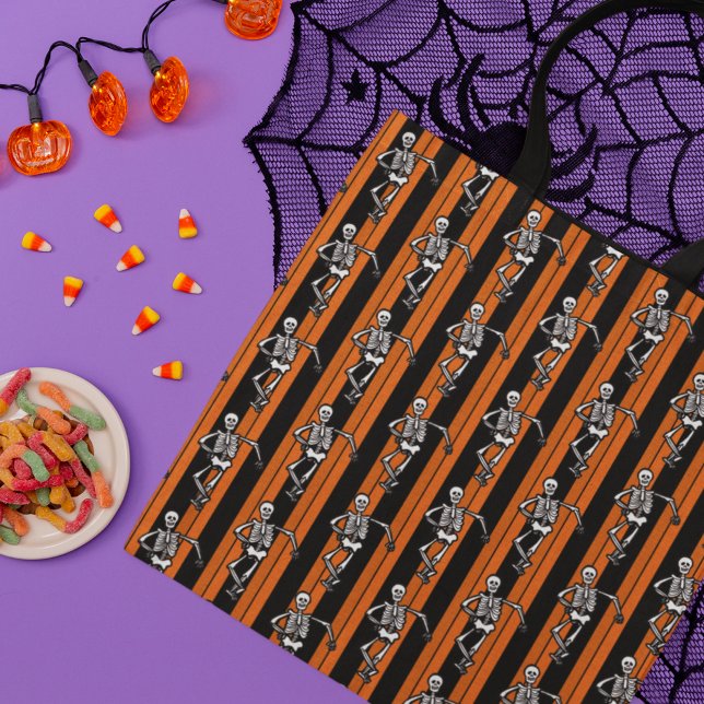 Bolso De Tela Esqueletos danzantes Halloween a rayas (Subido por el creador)