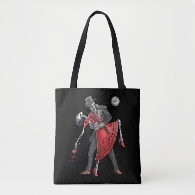 Bolso De Tela Esqueletos góticos bailando (Anverso)