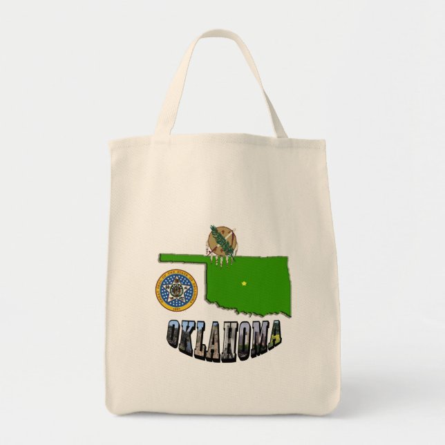 Bolso De Tela Esquema, sello y texto de imagen del mapa de Oklah (Frente)