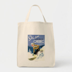 Bolso De Tela Esquí de la mujer - poster inglés y francés