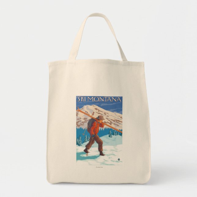 Bolso De Tela Esquiador con esquís de nieve - Montana (Frente)