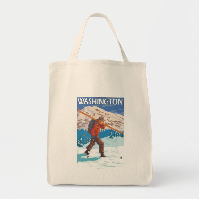 Bolso De Tela Esquiador con esquís de nieve - Washington (Frente)