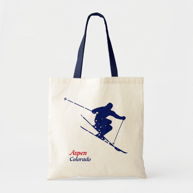 Bolso De Tela Esquiador de nieve azul Aspen (Frente)