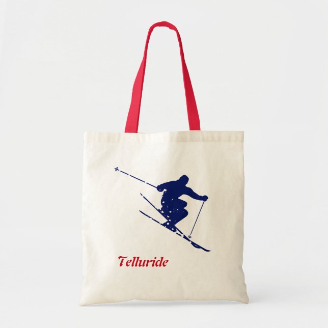 Bolso De Tela Esquiador de Nieve Azul de Telluride (Frente)