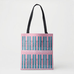 Bolso De Tela Esquíes azules sobre fondo rosa