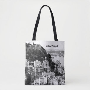 Bolso De Tela Esquina blanca y negra de Lisboa Portugal