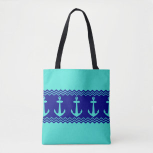 Bolso De Tela Estaciones costeras de Ancla Náutica Azul Turquesa