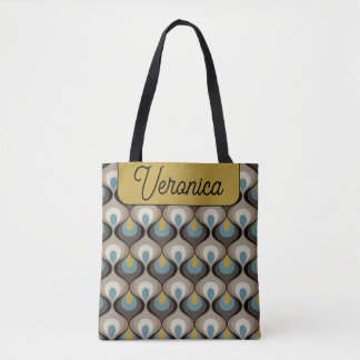 Bolso De Tela Estado de ánimo retro azul marrón nombre personali