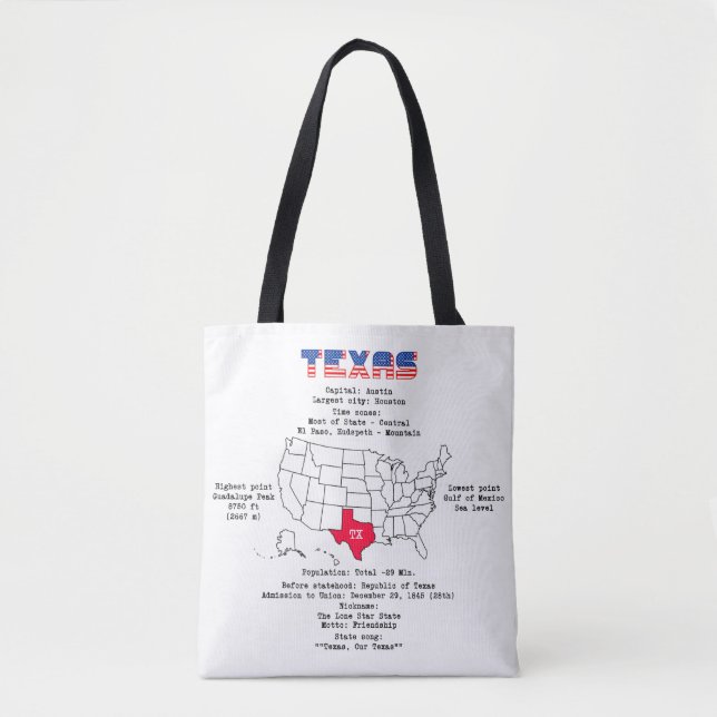 Bolso De Tela Estado norteamericano de Texas en un mapa e inform (Anverso)