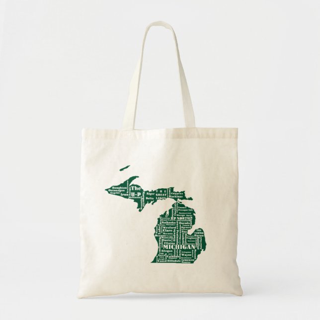 Bolso De Tela Estado Verde de las ciudades de Michigan (Frente)