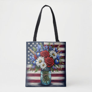 Bolso De Tela Estados Unidos patriótico, florido y afligido