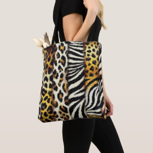 Bolso De Tela Estampa Mixta de Animal Salvaje Pintada Abstracta