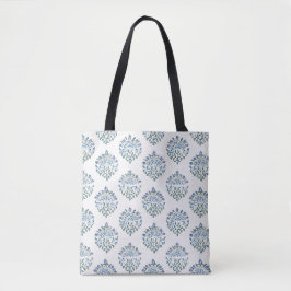 Bolso De Tela Estampado Botánico en Azul sobre Marfil