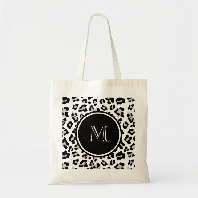 Bolso De Tela Estampado de animales negro gris del leopardo con (Frente)