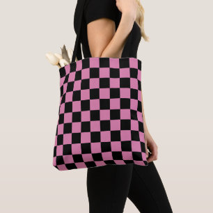 Bolso De Tela Estampado de cuadros negros y rosas
