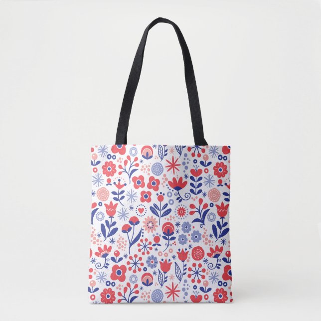 Bolso De Tela Estampado de flores azul y coralino (Anverso)