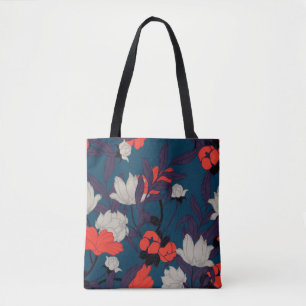 Bolso De Tela Estampado de flores azul y rojo elegante