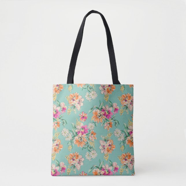 Bolso De Tela Estampado de flores brillante del bosquejo (Anverso)